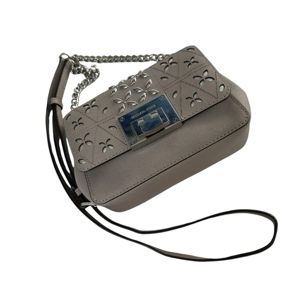 MICHAEL KORS Pearl Grey Tina Clutch Cross Body Leather Handbag - Picture 1 of 10